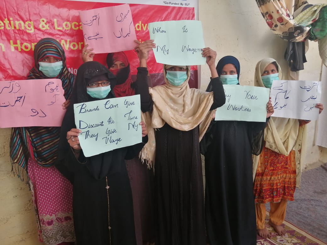 Home-based workers in Pakistan protesting for their wages to be paid during the pandemic. HomeNet Pakistan