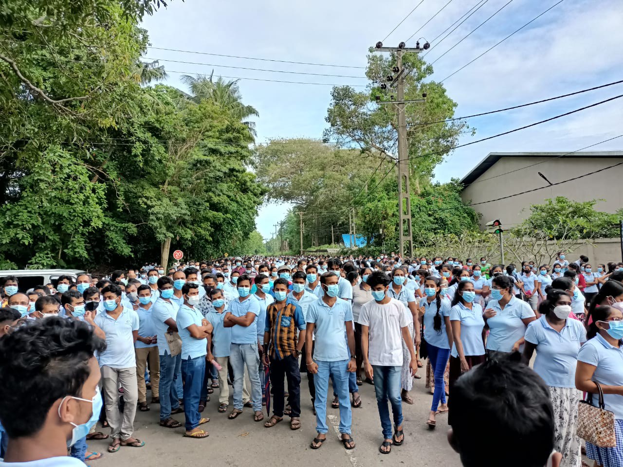 Koggala factory garment workers during a work stoppage in November 2021