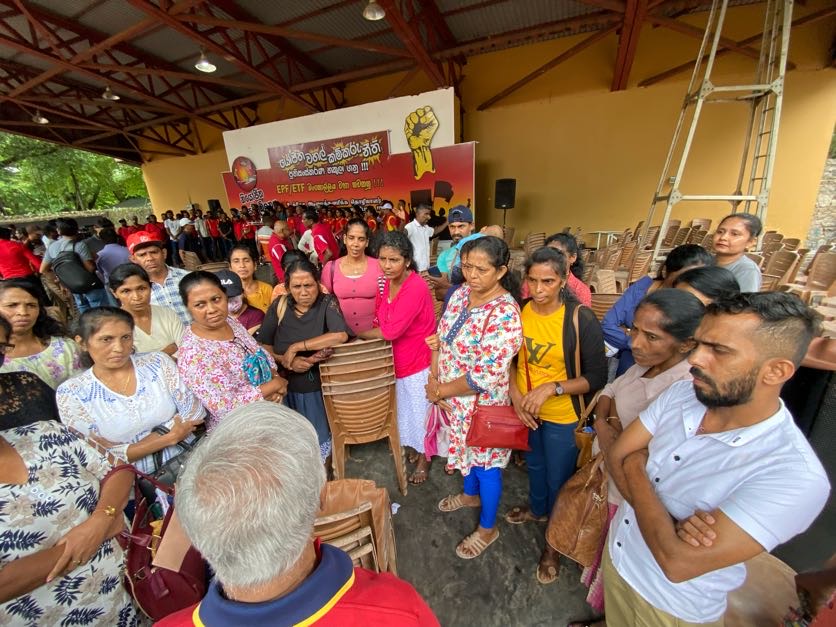 Trade union representatives in Sri Lanka during a trade union conference in September 2023 protesting the labour law and debt reform in the country