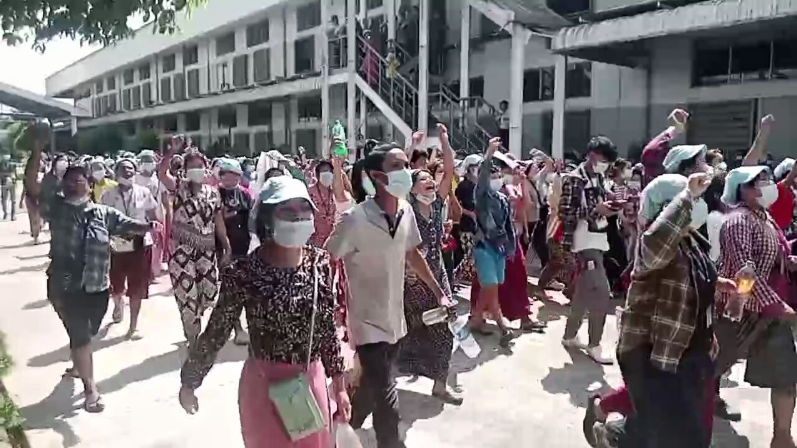 Workers at the Pou Chen Myanmar factory